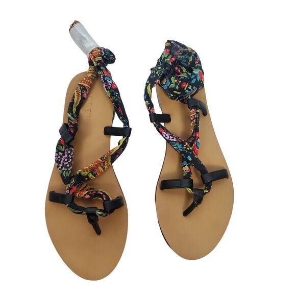 NEW J CREW Womens Wrap Around Lace Up Sandals Size 6.5 Black Paisley Gladiator - Picture 5 of 7